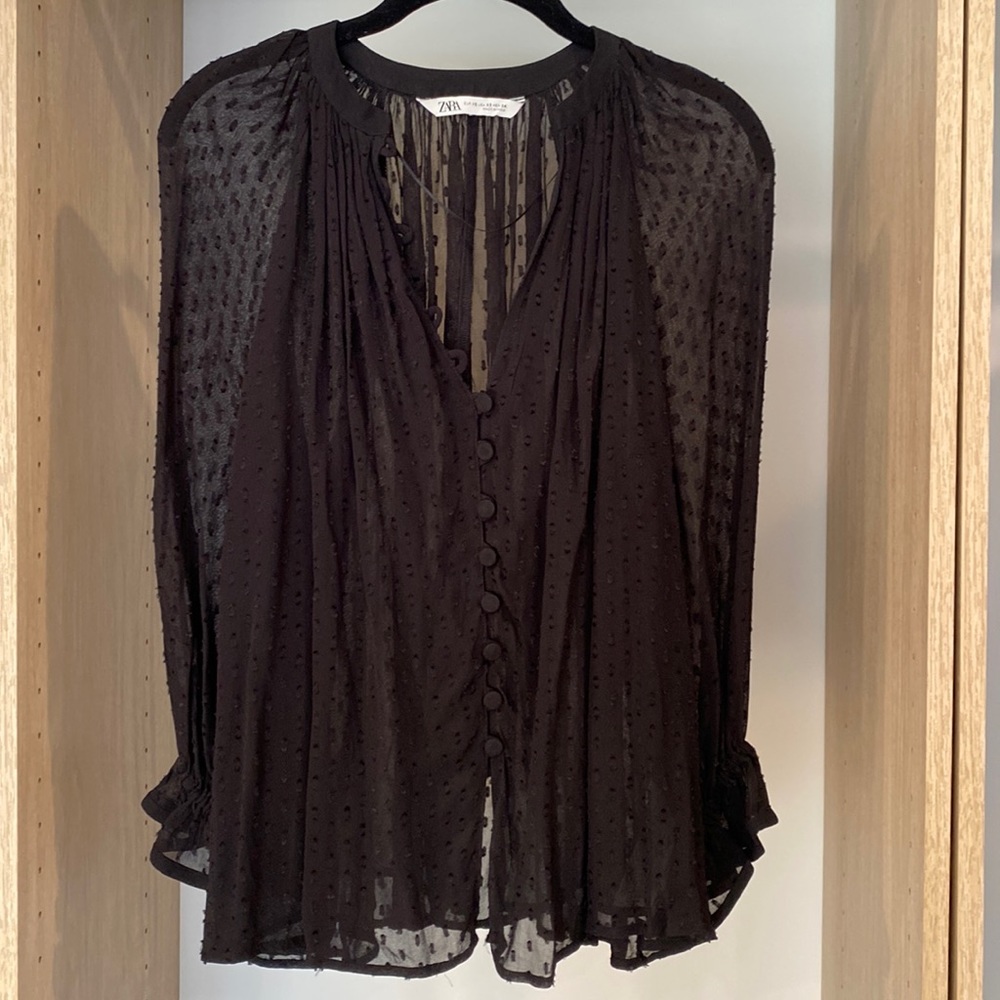 Sexy texture blouse with ruffle sleeve